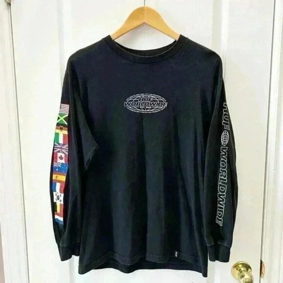 HUF Men’s World Tour Long Sleeve T Shirt Black Size Medium - Picture 6 of 16